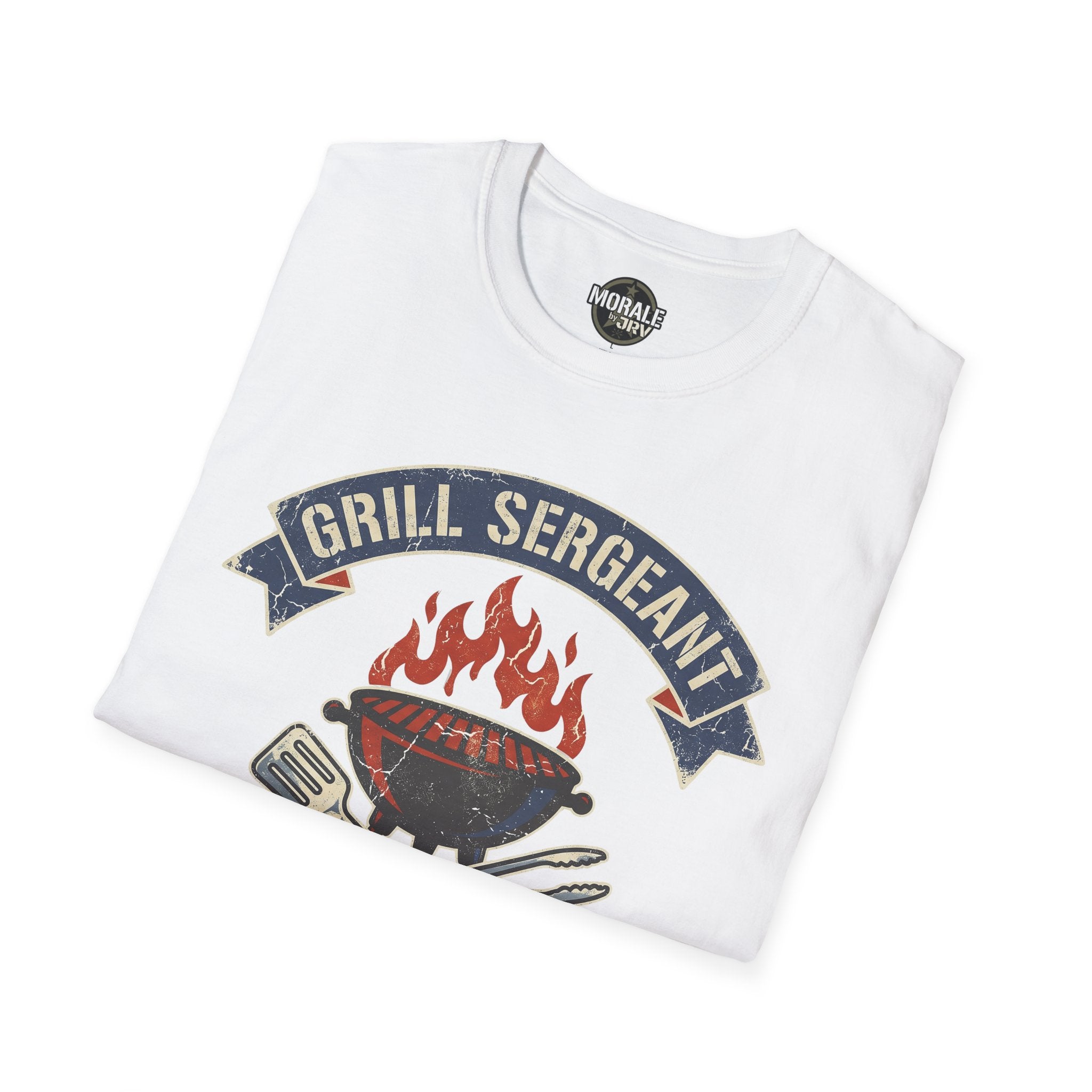 White Grill Sergeant T-shirt with 'GRILL SERGEANT' BBQ emblem graphic
