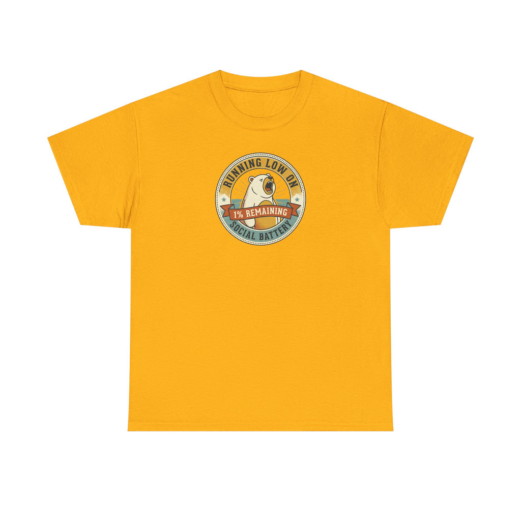 Gold graphic T-shirt with circular bear badge logo