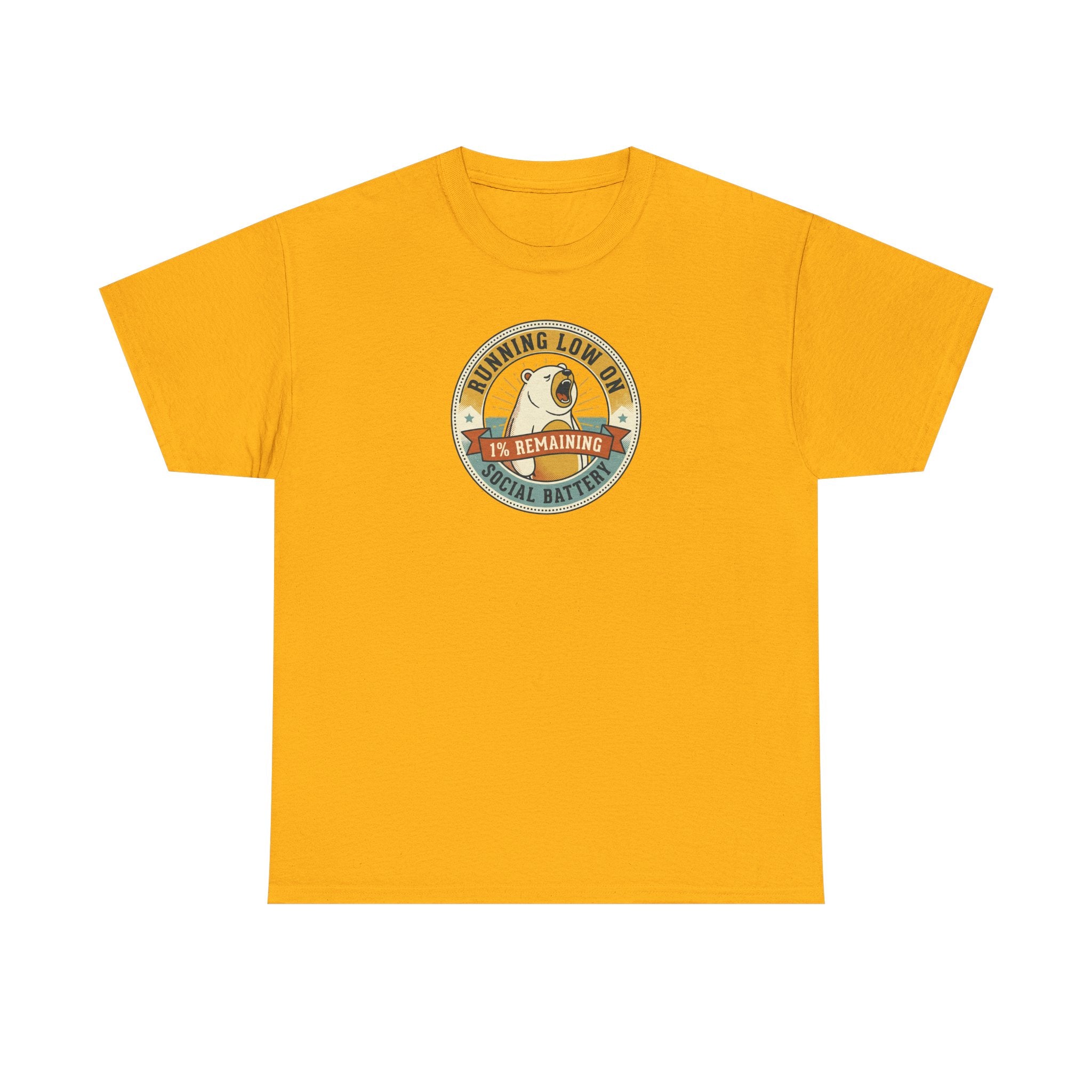 Gold graphic T-shirt with circular bear badge logo