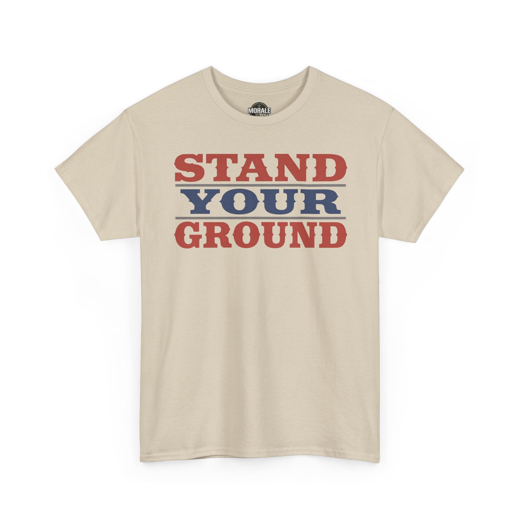 Sand crewneck T-shirt with Stand Your Ground graphic text front