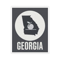 Square vinyl decal with Georgia lettering and state outline plus peach icon inside circle.