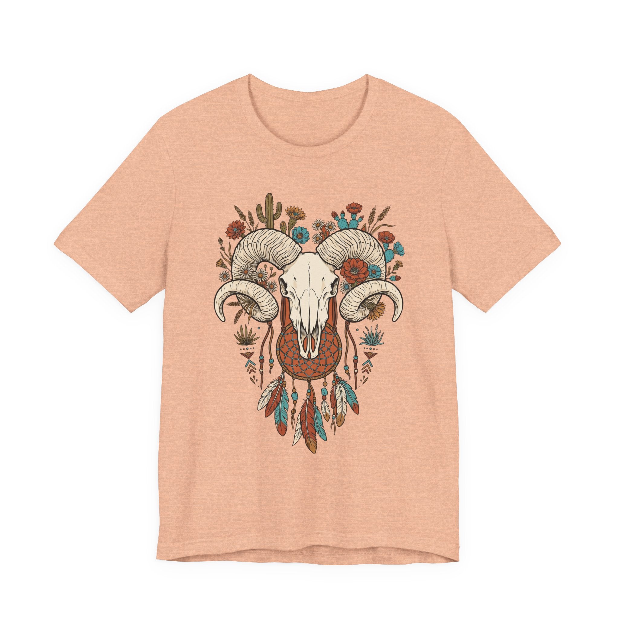 Ram skull with horns graphic T-shirt, heather peach front