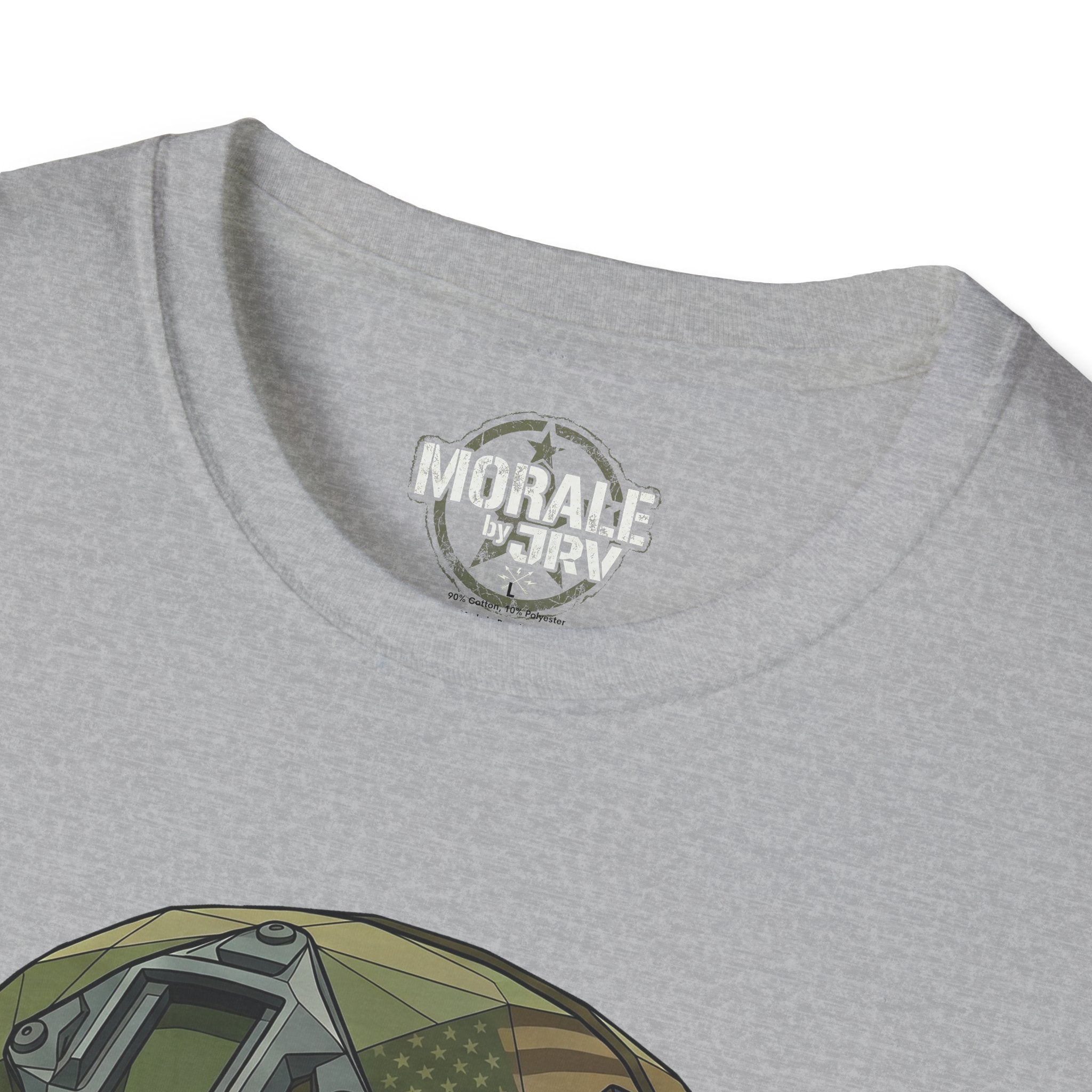 Heather gray T-shirt with Morale by TRV logo at neckline