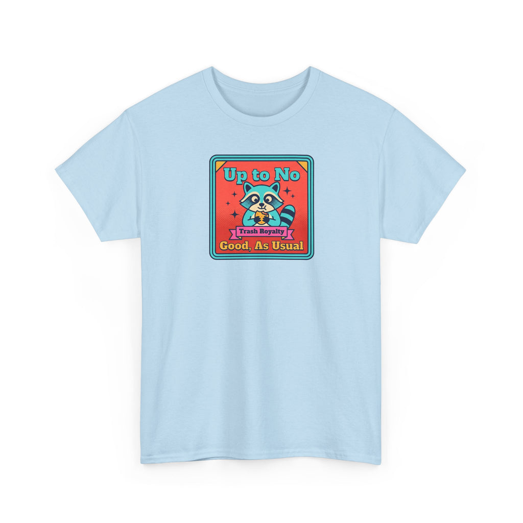 Light blue T-shirt with centered cartoon raccoon graphic and text label