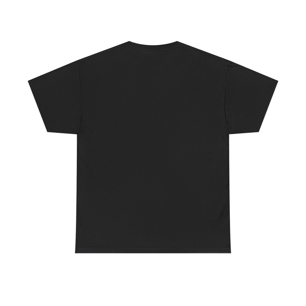 Black crewneck T-shirt, short sleeves, no visible front graphic.