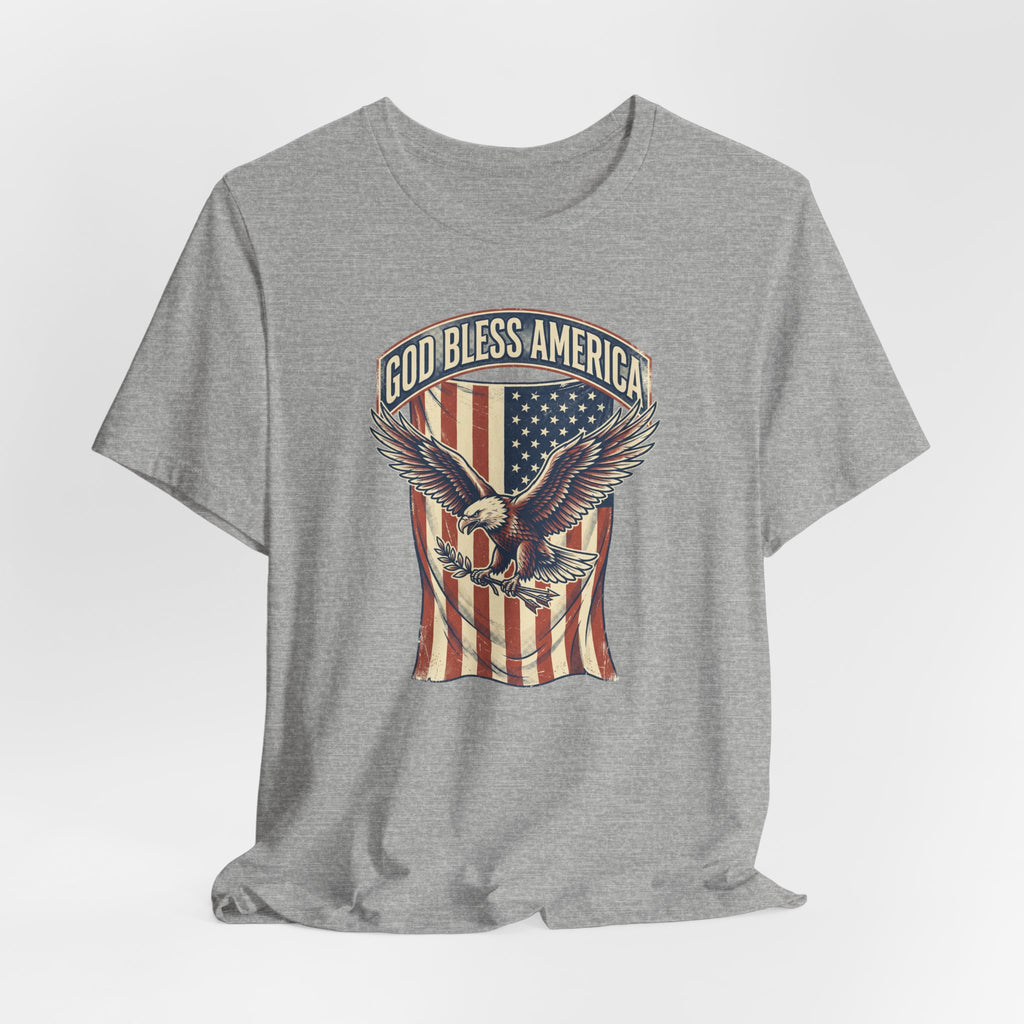 Heather grey short-sleeve T-shirt with eagle “God Bless America” front print