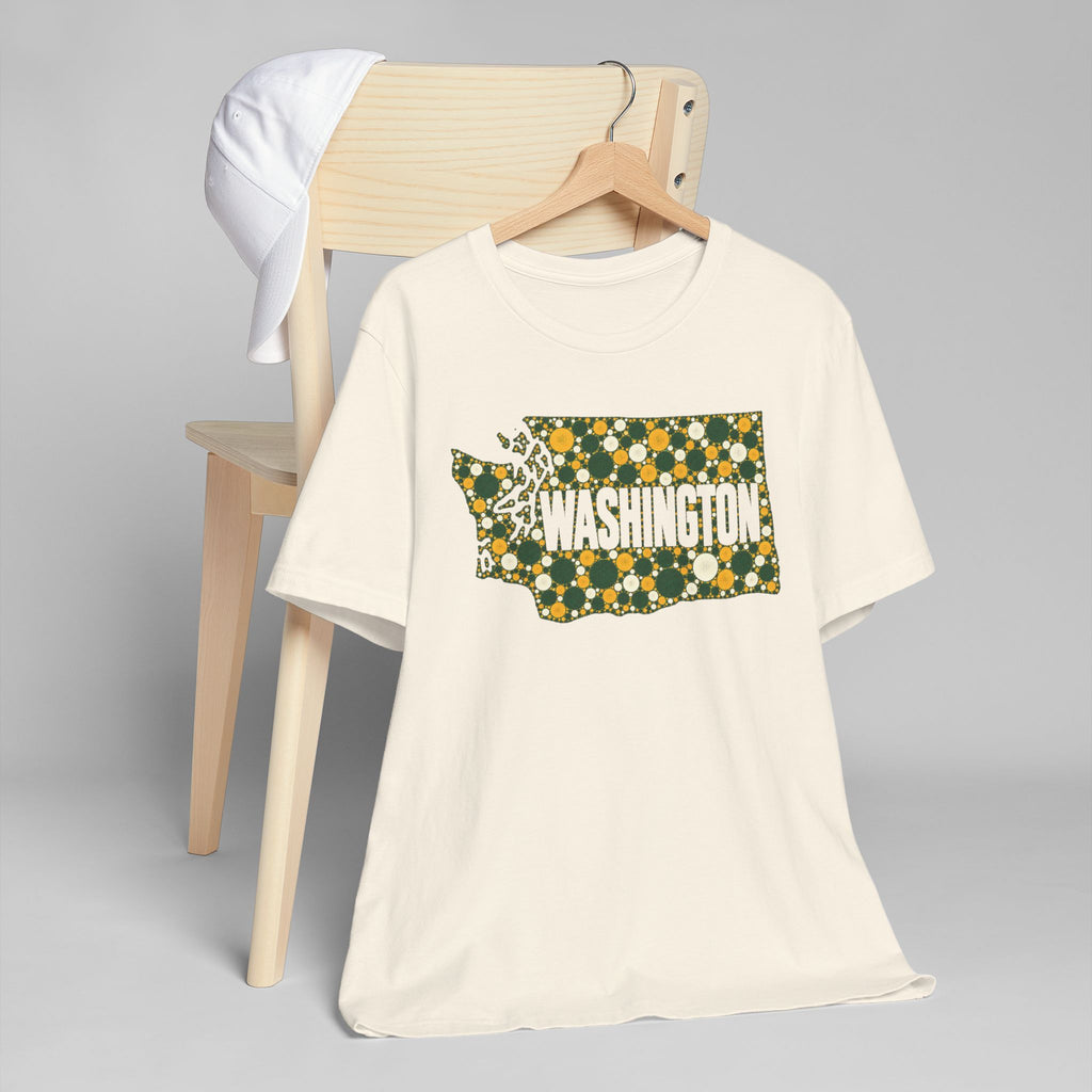 Light cream short-sleeve T-shirt with green-and-gold Washington graphic