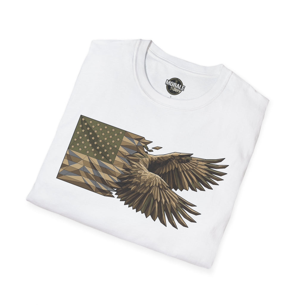 Patriotic tactical T-shirt, white with American flag and bald eagle graphic