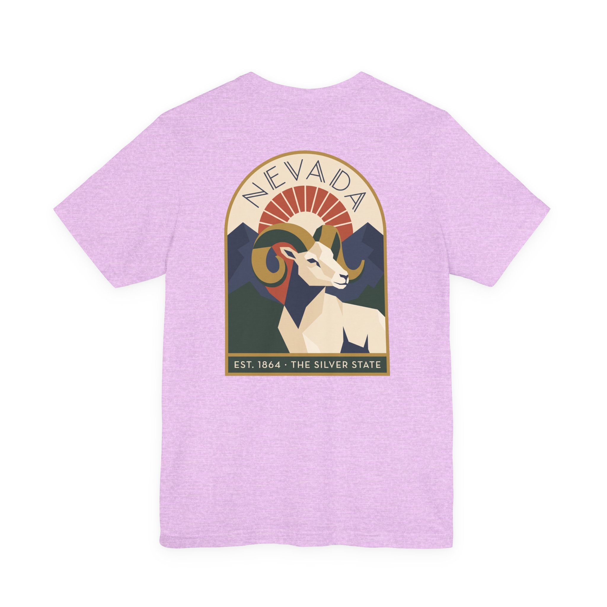 Nevada bighorn sheep art deco T-shirt, mauve with retro circular chest graphic
