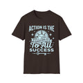 Dark Chocolate T-shirt with 'Action is the foundational key' success key graphic