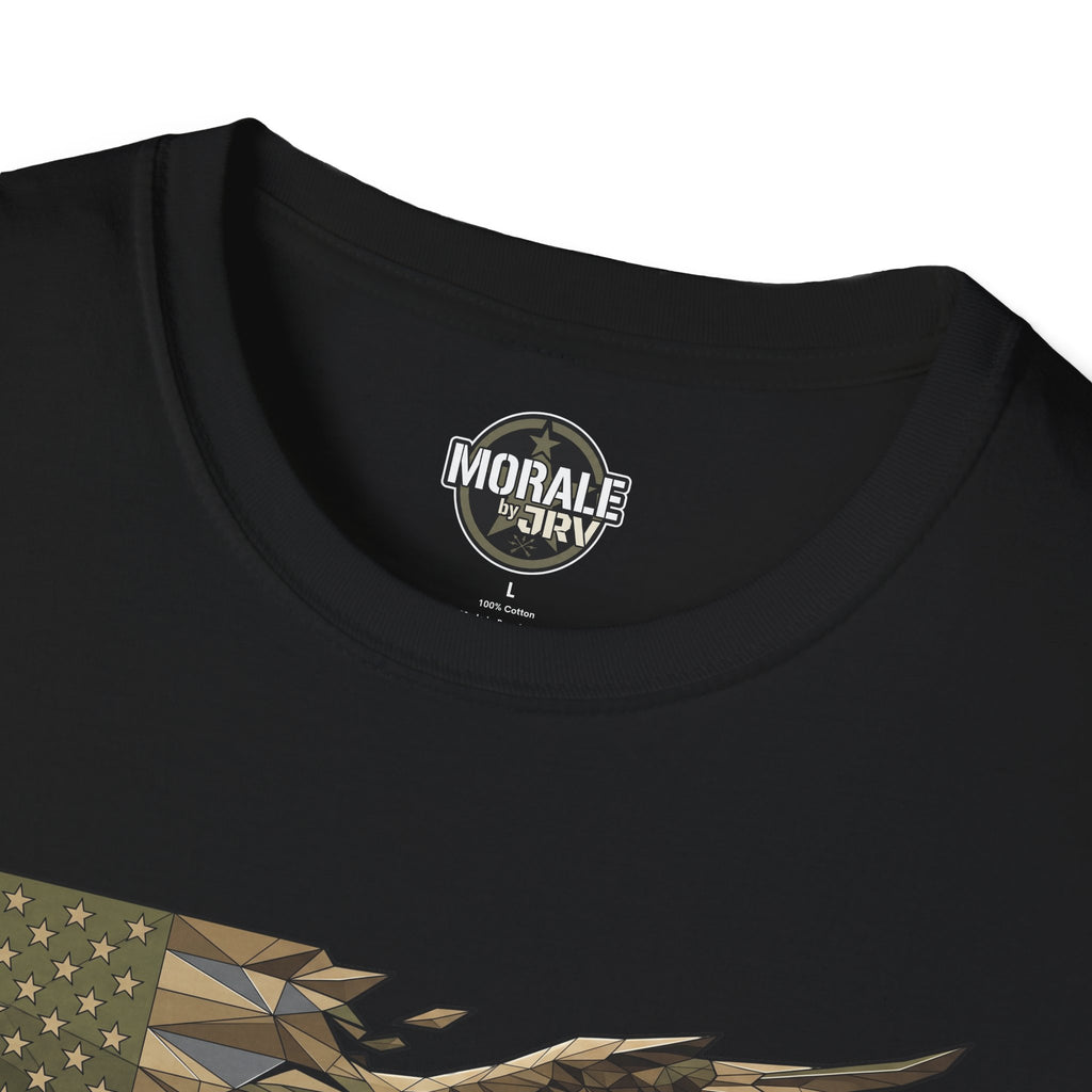 Patriotic tactical T-shirt, black crew neck with small brand logo