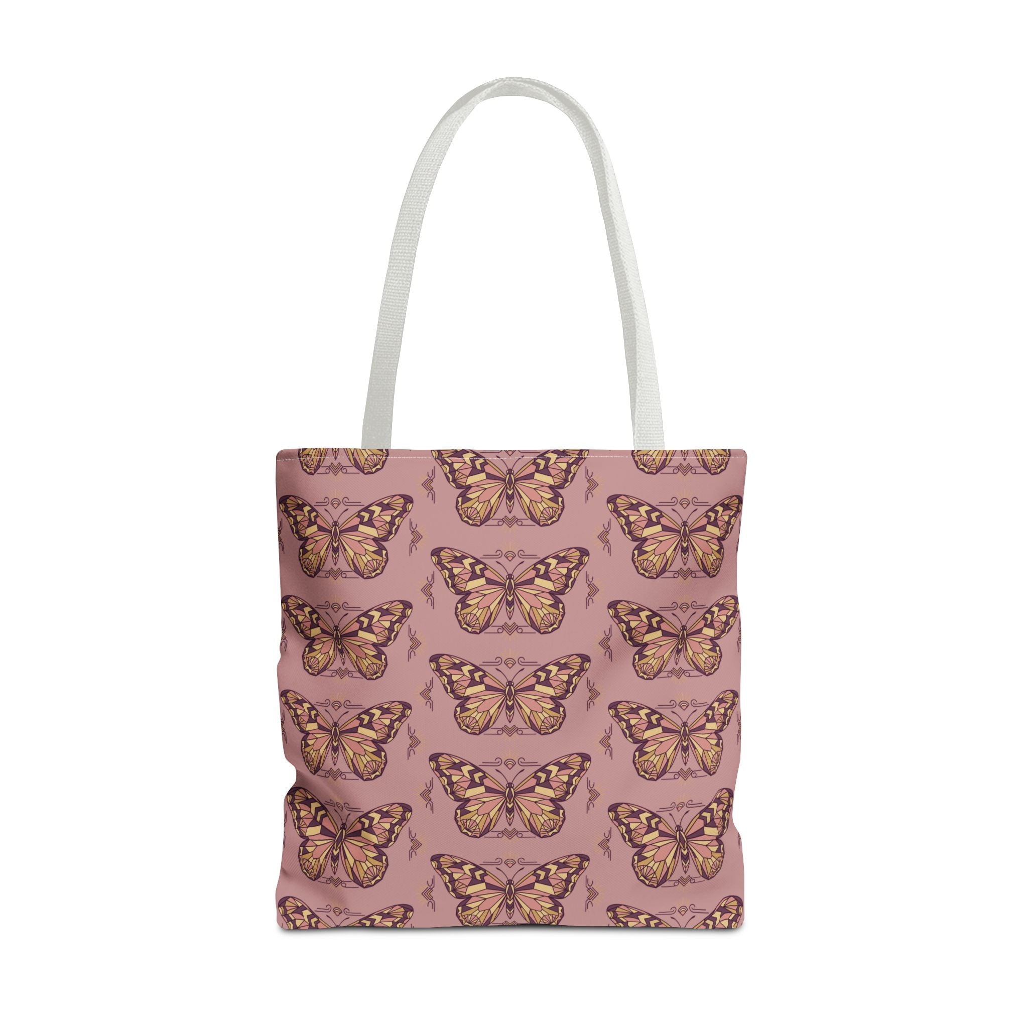 Tote bag with butterfly pattern all-over print, light gray handles