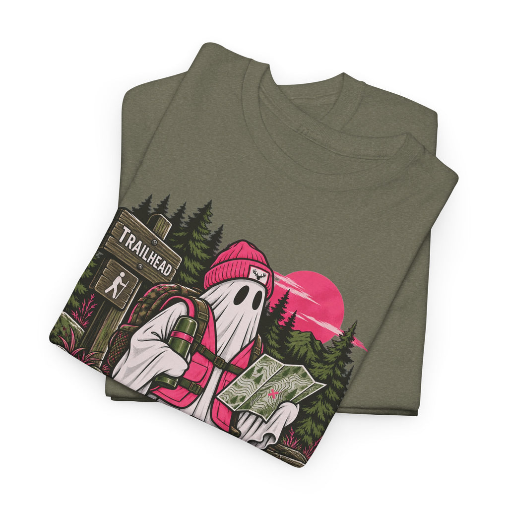 Safety First Spooky Second T-Shirt, Funny Ghost Hiker Halloween Shirt for Men and Women, Camping Trail Graphic Tee