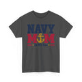Charcoal gray T-shirt with NAVY MOM in my era patriotic anchor graphic