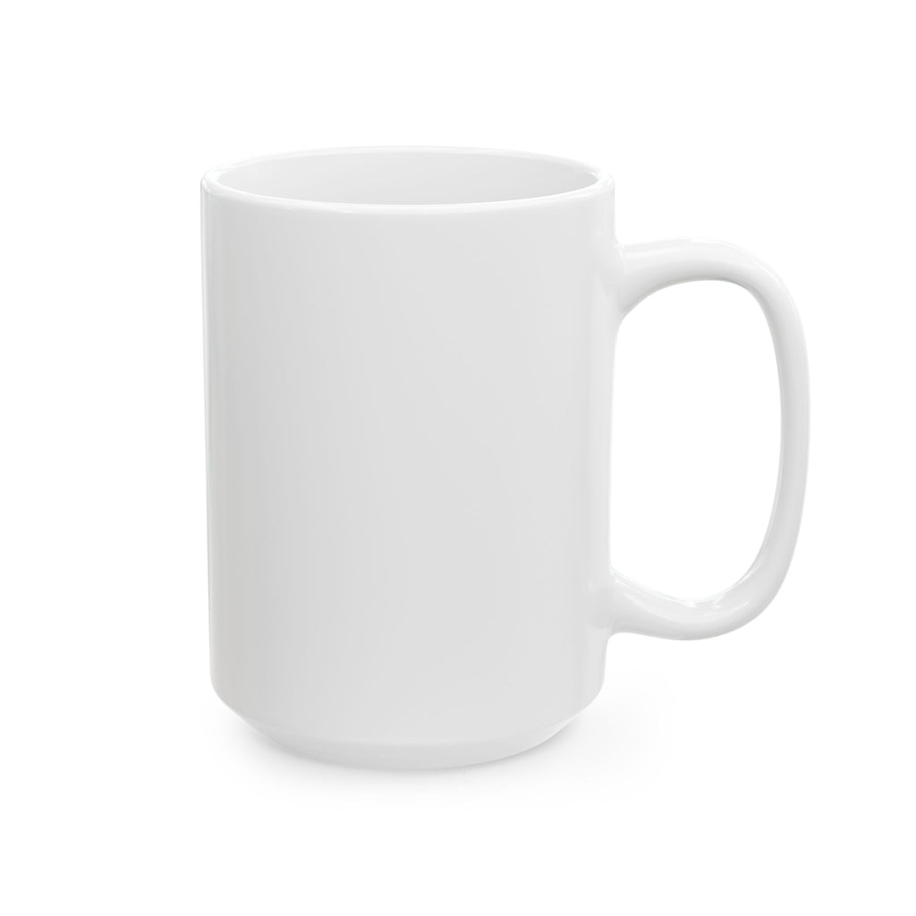 White ceramic mug with curved handle, plain front