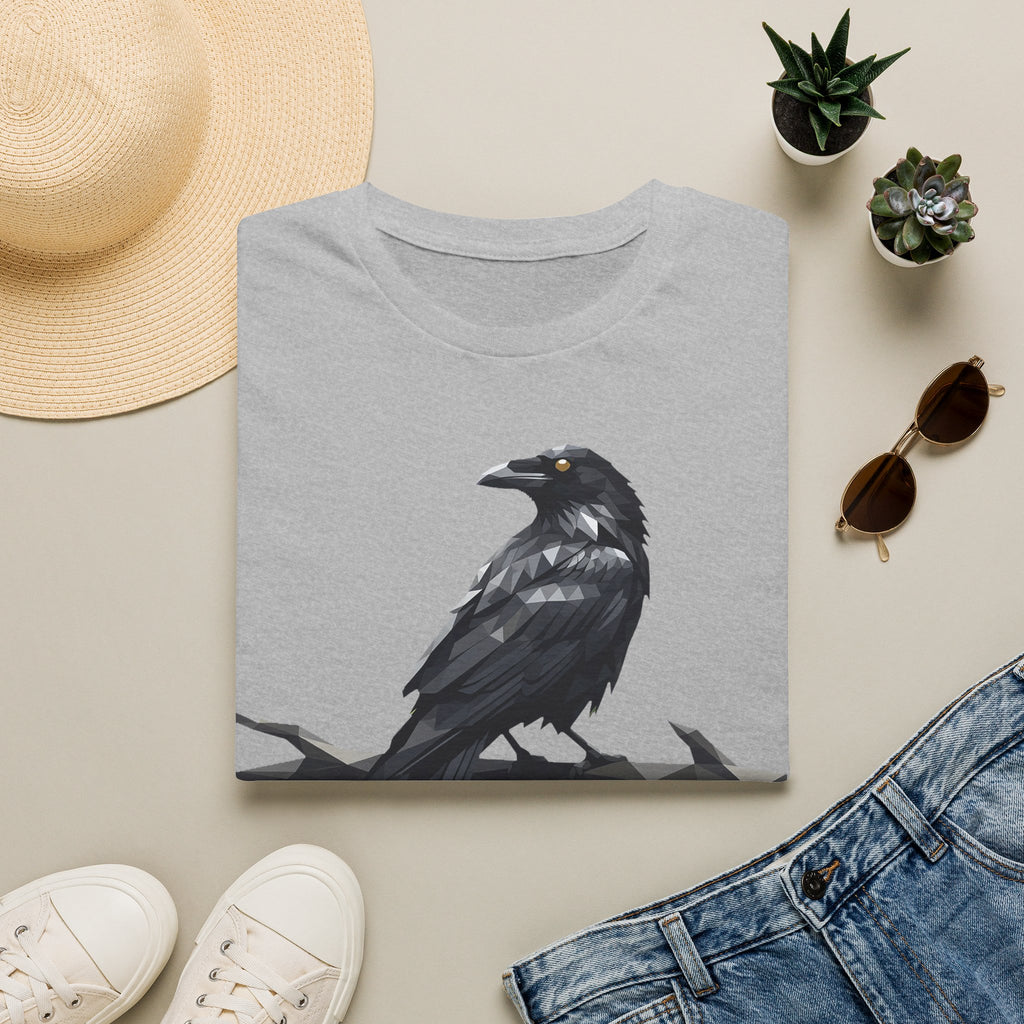 Light gray raven t-shirt with a standing crow graphic on the chest