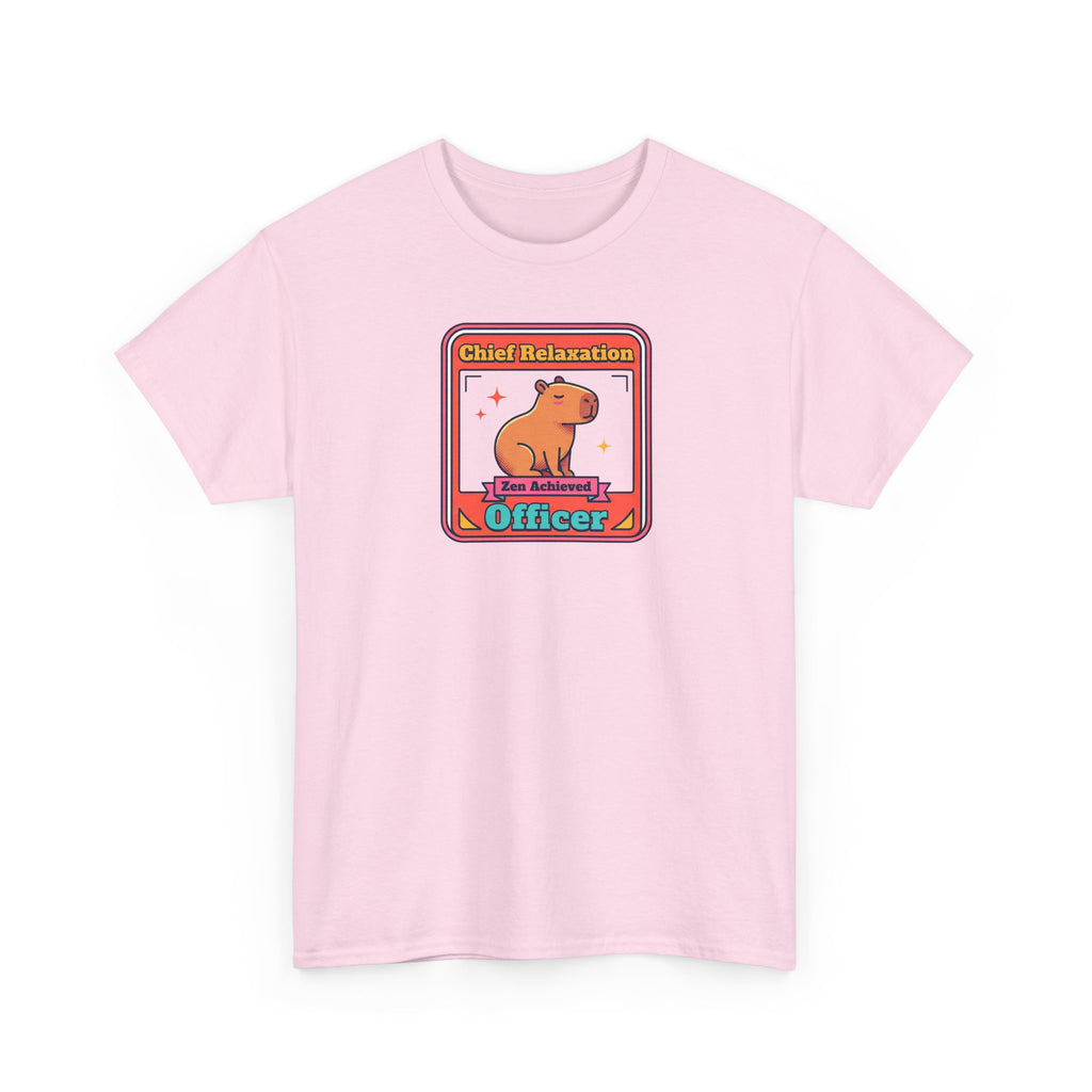 Light pink T-shirt with capybara zen graphic and Officer print