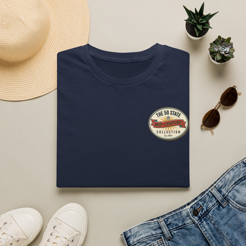 Navy T-shirt with round chest logo patch