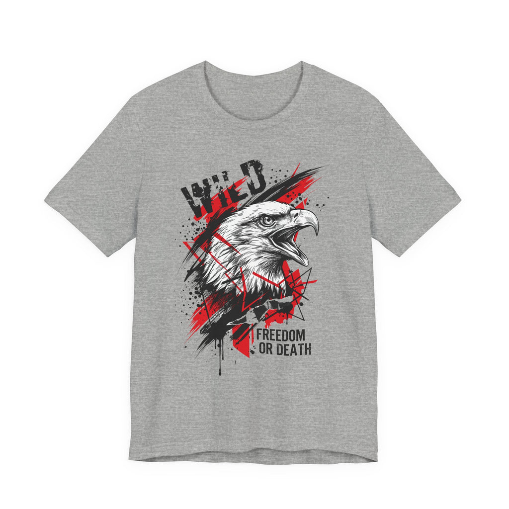 Heather gray t-shirt with eagle head graphic and “Freedom or Death” text