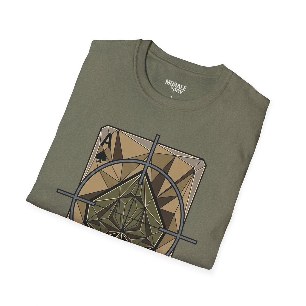 Military Green T-shirt with crosshair spade graphic on the chest