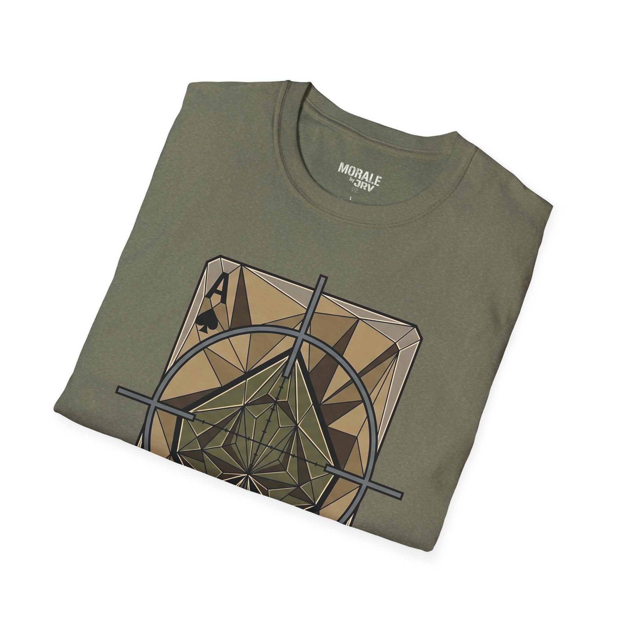 Military Green T-shirt with crosshair spade graphic on the chest