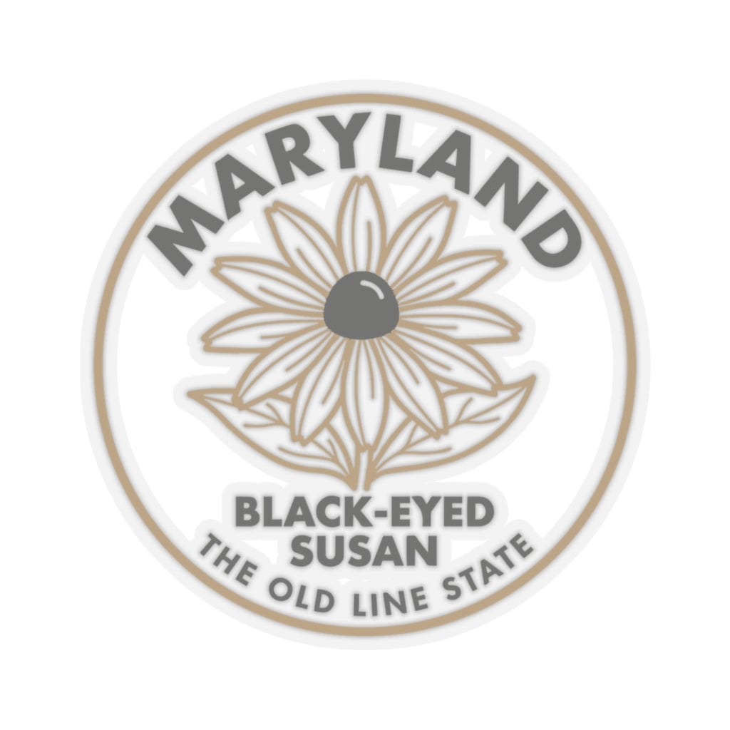 Circular Maryland black-eyed Susan state-flower decal with transparent border and text ring.