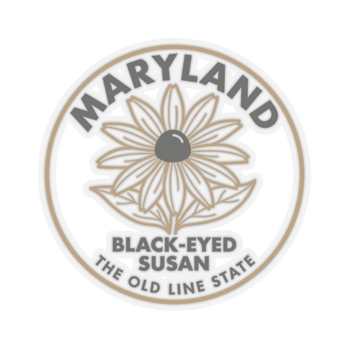 Circular Maryland black-eyed Susan state-flower decal with transparent border and text ring.