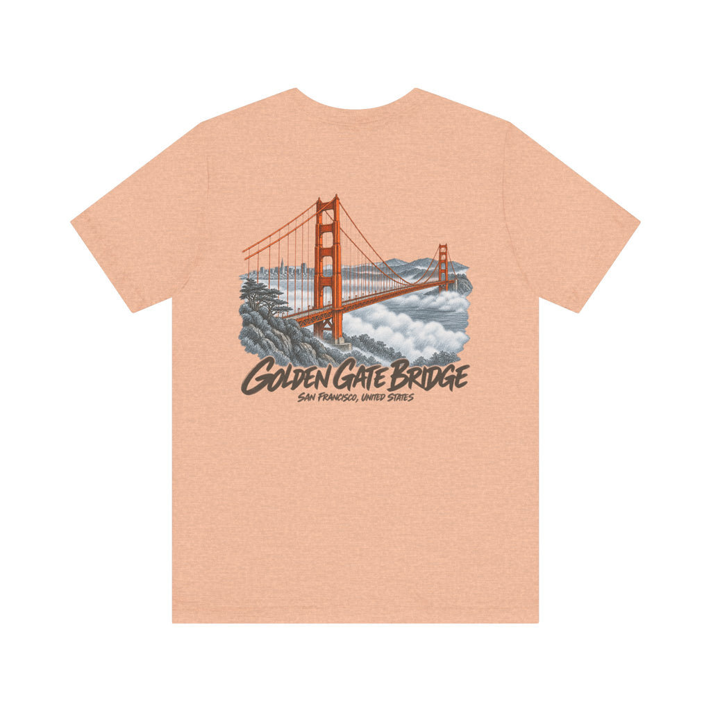 Heather peach T-shirt with Golden Gate Bridge graphic print on the chest