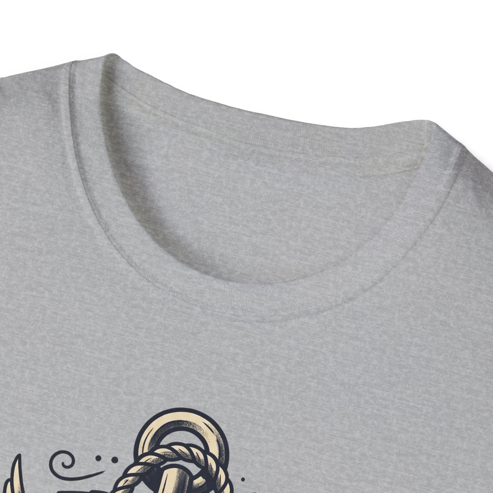 Sport grey sailor skull anchor T-shirt, crew neck with partial nautical tattoo graphic