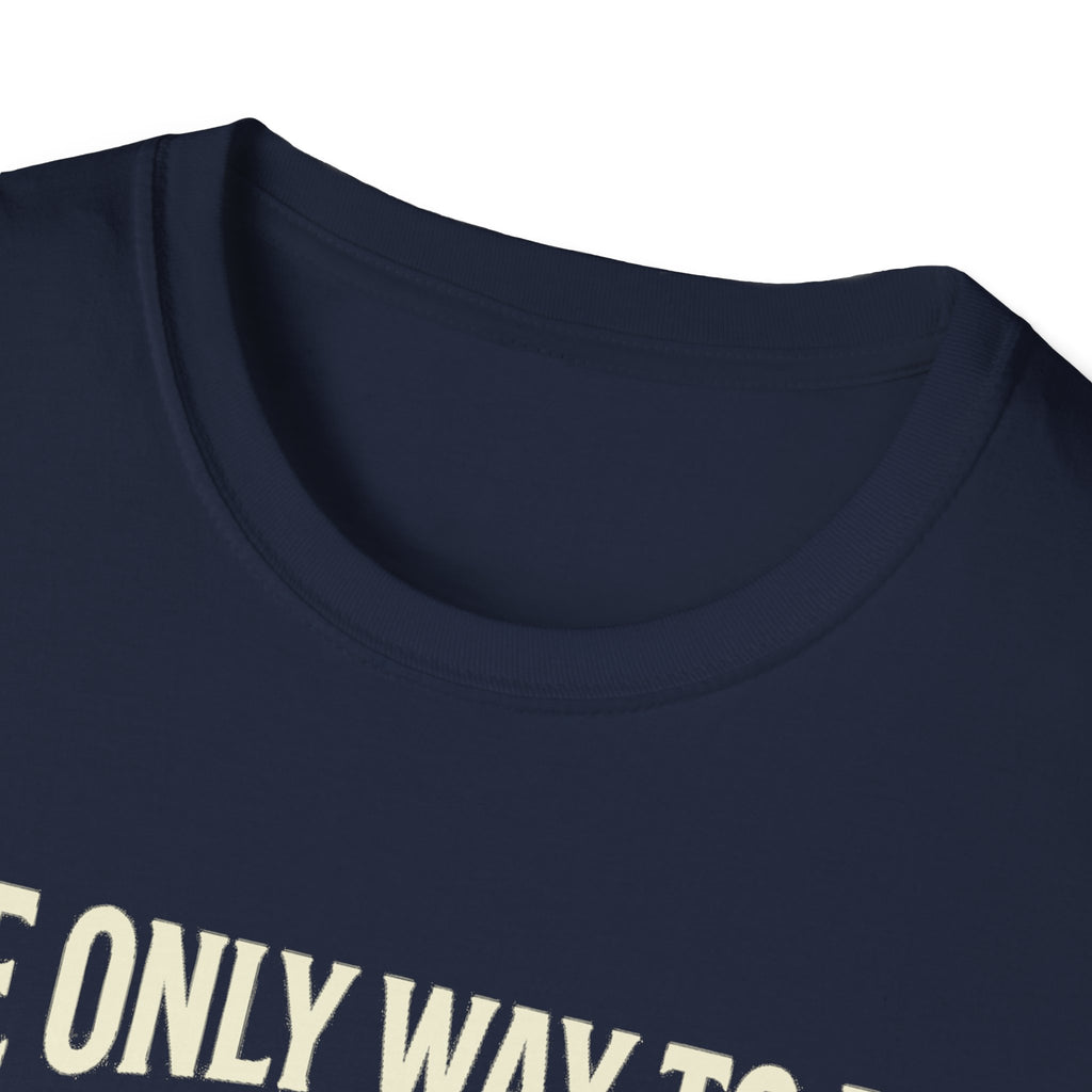 Navy tee crew neck with partial quote print: “ONLY WAY TO DO”