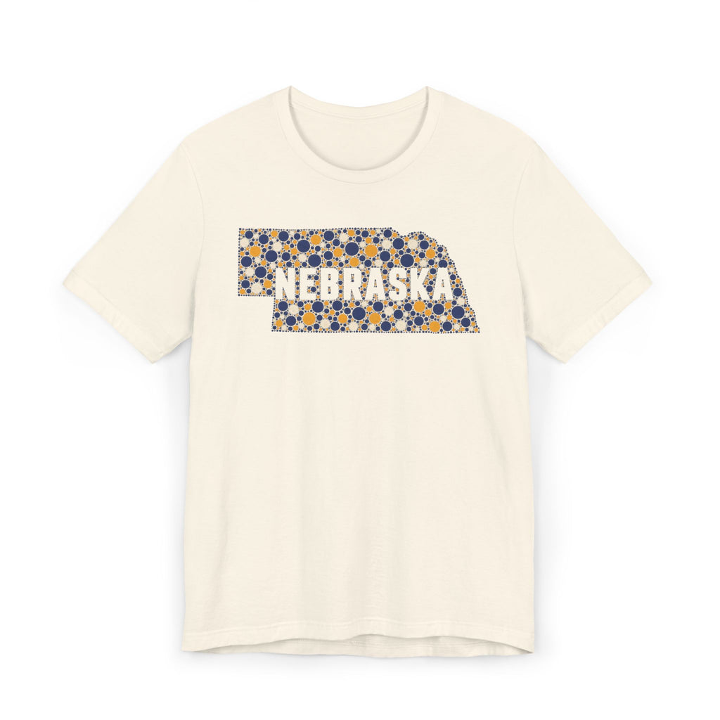 Cream tee with floral Nebraska outline graphic and NEBRASKA text