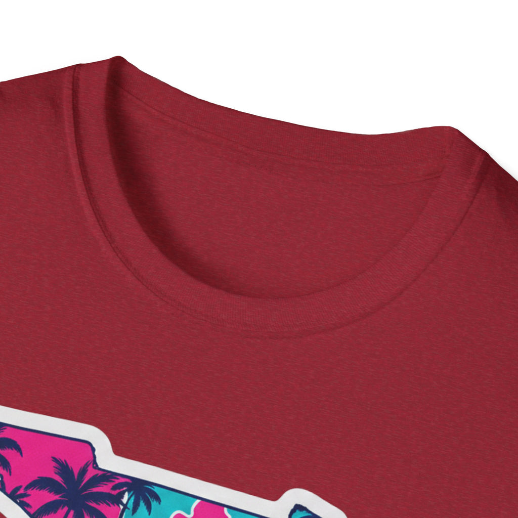 Red crewneck T-shirt collar close-up