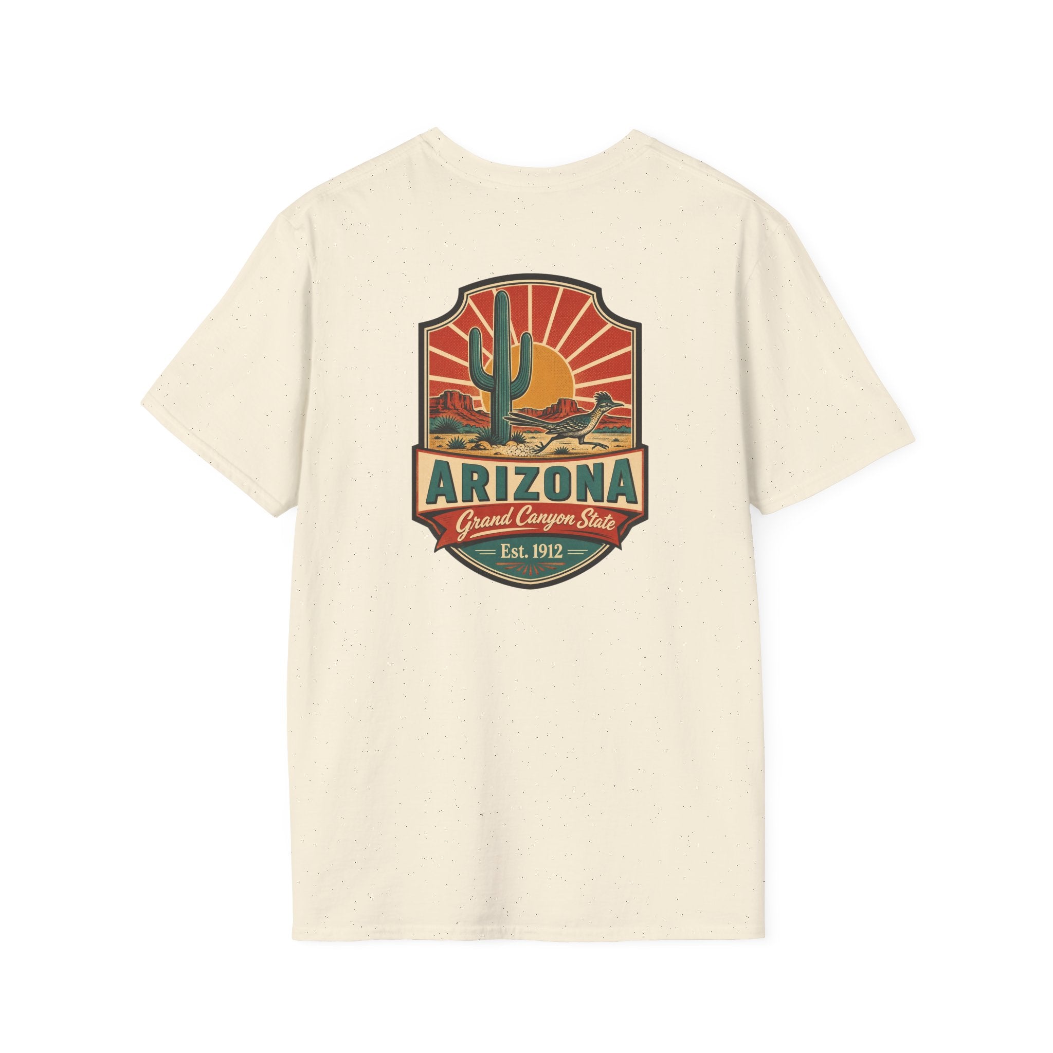 Natural beige t-shirt with Arizona desert badge logo and cactus graphic