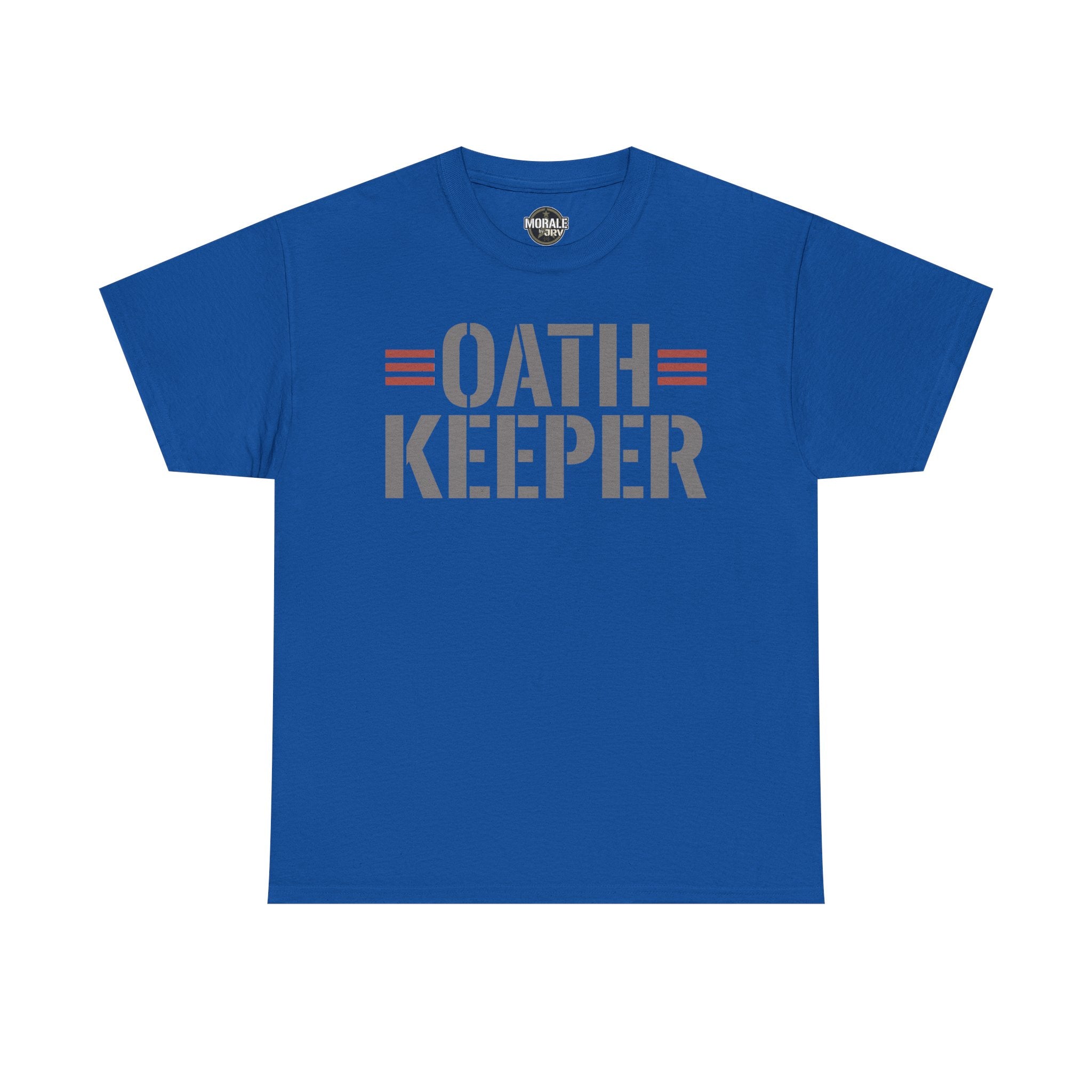 Royal blue T-shirt with 'OATH KEEPER' patriotic graphic