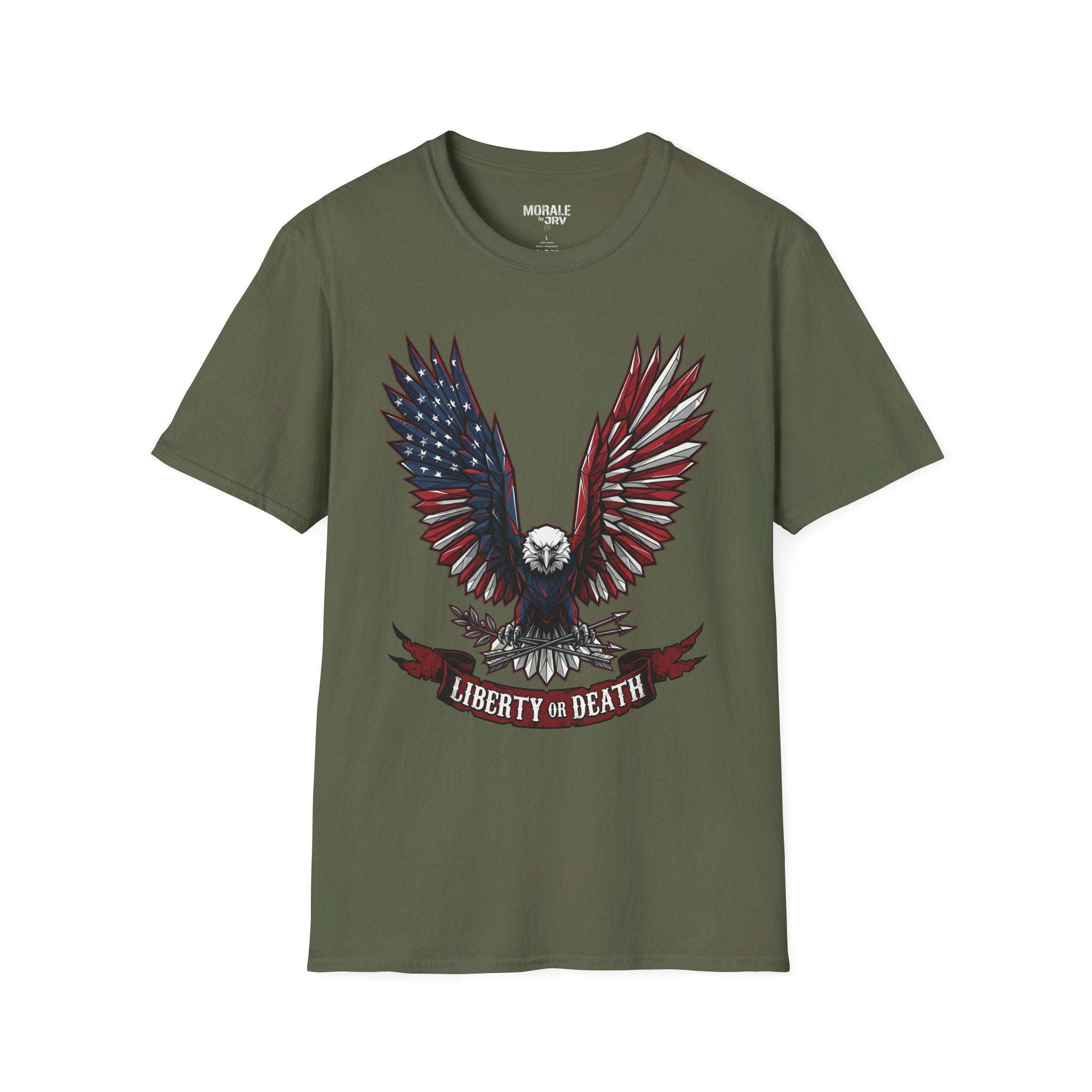 Military Green T-shirt with patriotic eagle wings and “Liberty or Death”
