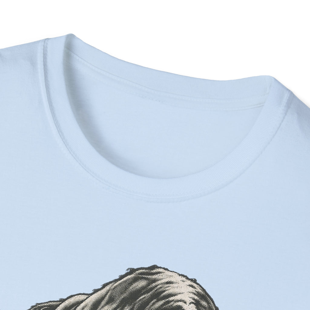 Light blue T-shirt neckline with partial monochrome bull graphic at the chest
