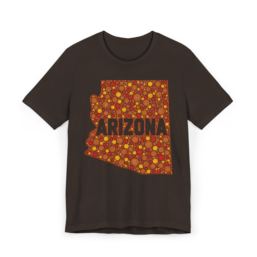 Black short-sleeve T-shirt with orange Arizona patterned graphic