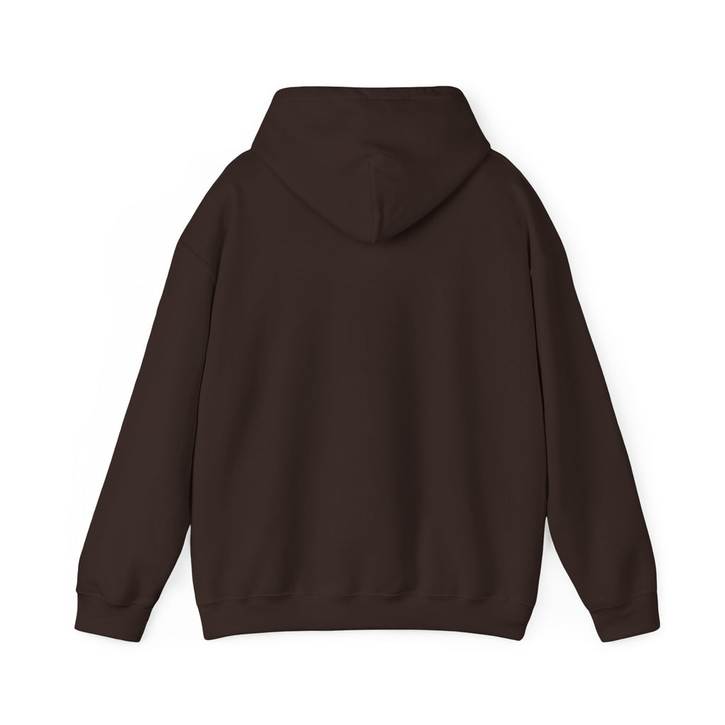 Dark brown hoodie with drawstring hood, plain back view