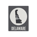 Delaware metal wall art featuring lighthouse silhouette in a circle, square sign, black and white
