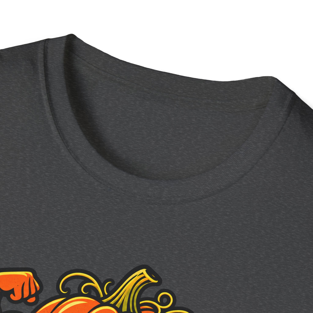Dark gray crewneck t-shirt neckline close-up