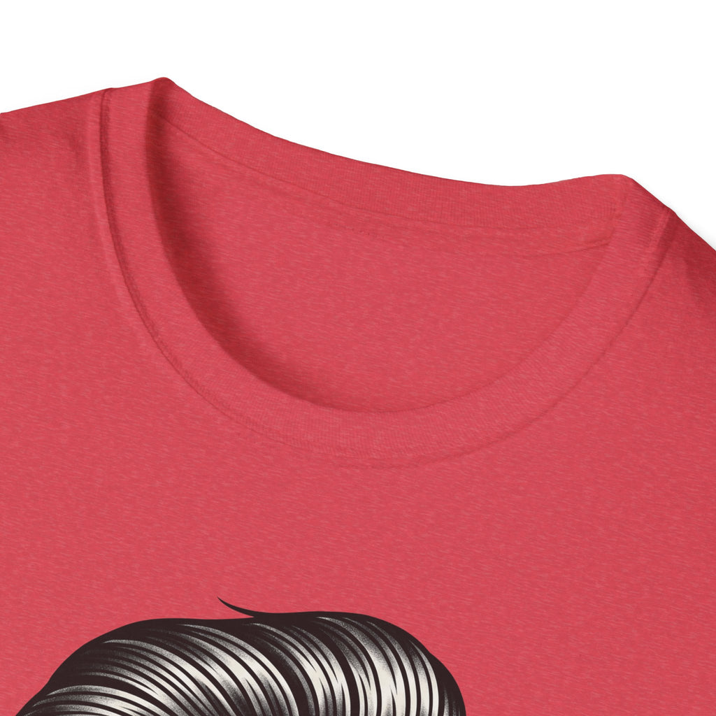 Rotes T‑Shirt mit Rundhalsausschnitt, Skelett‑Pompadour Grafik vorn