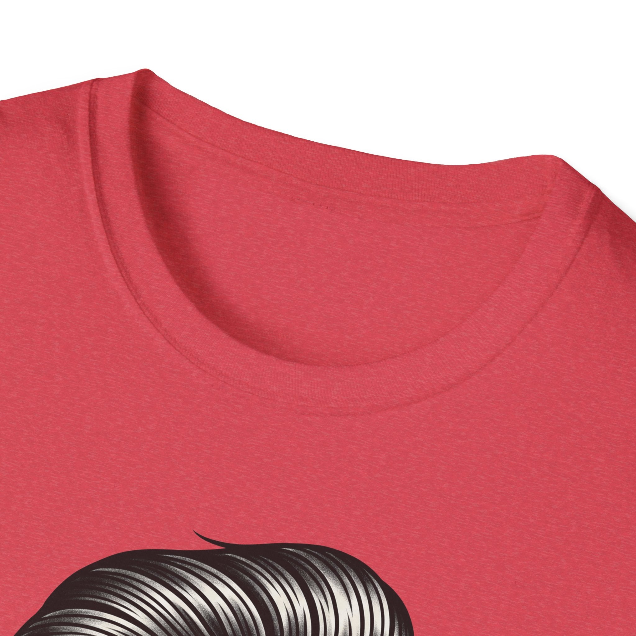 Rotes T‑Shirt mit Rundhalsausschnitt, Skelett‑Pompadour Grafik vorn