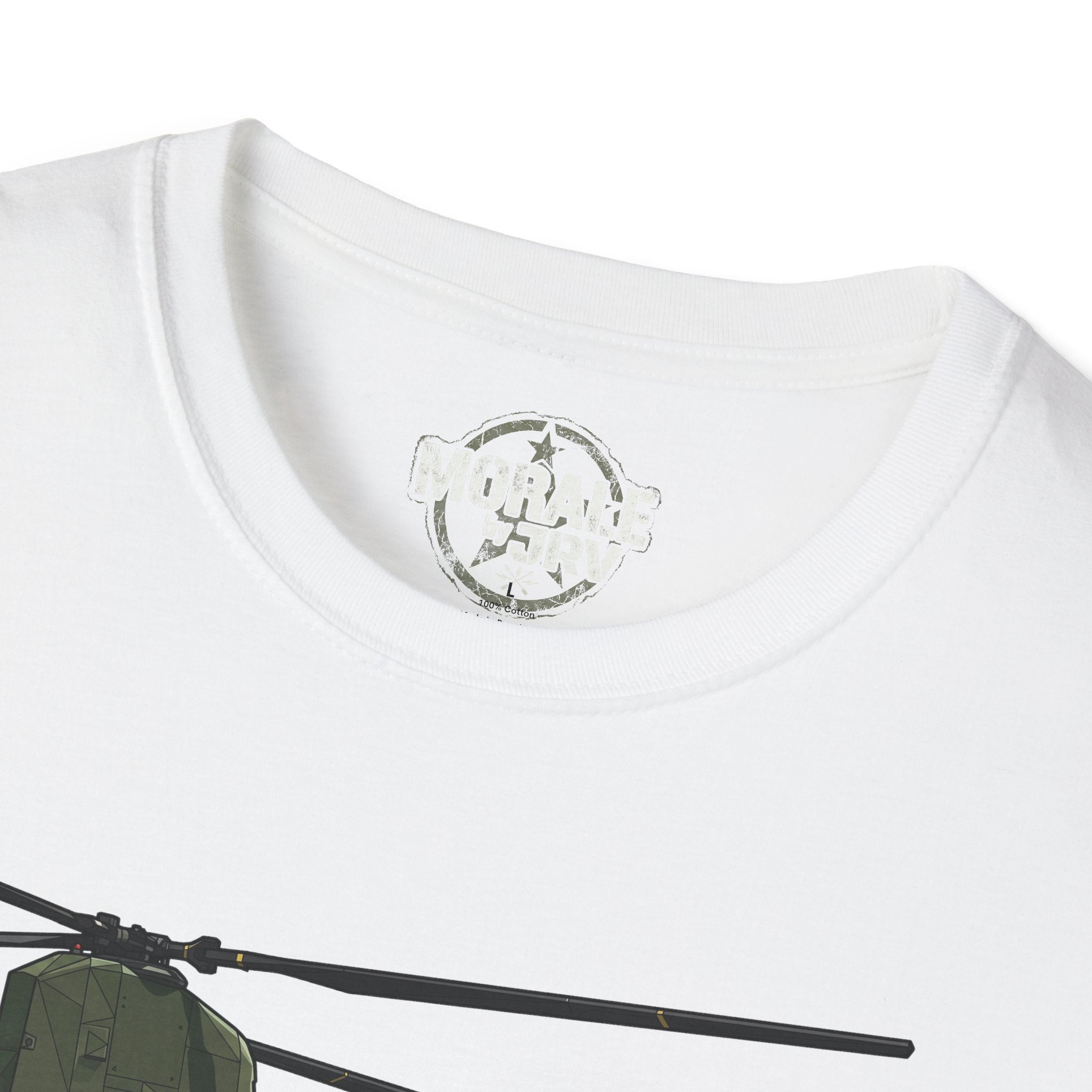 CH-47 Chinook T-shirt, white, neckline logo and partial helicopter graphic