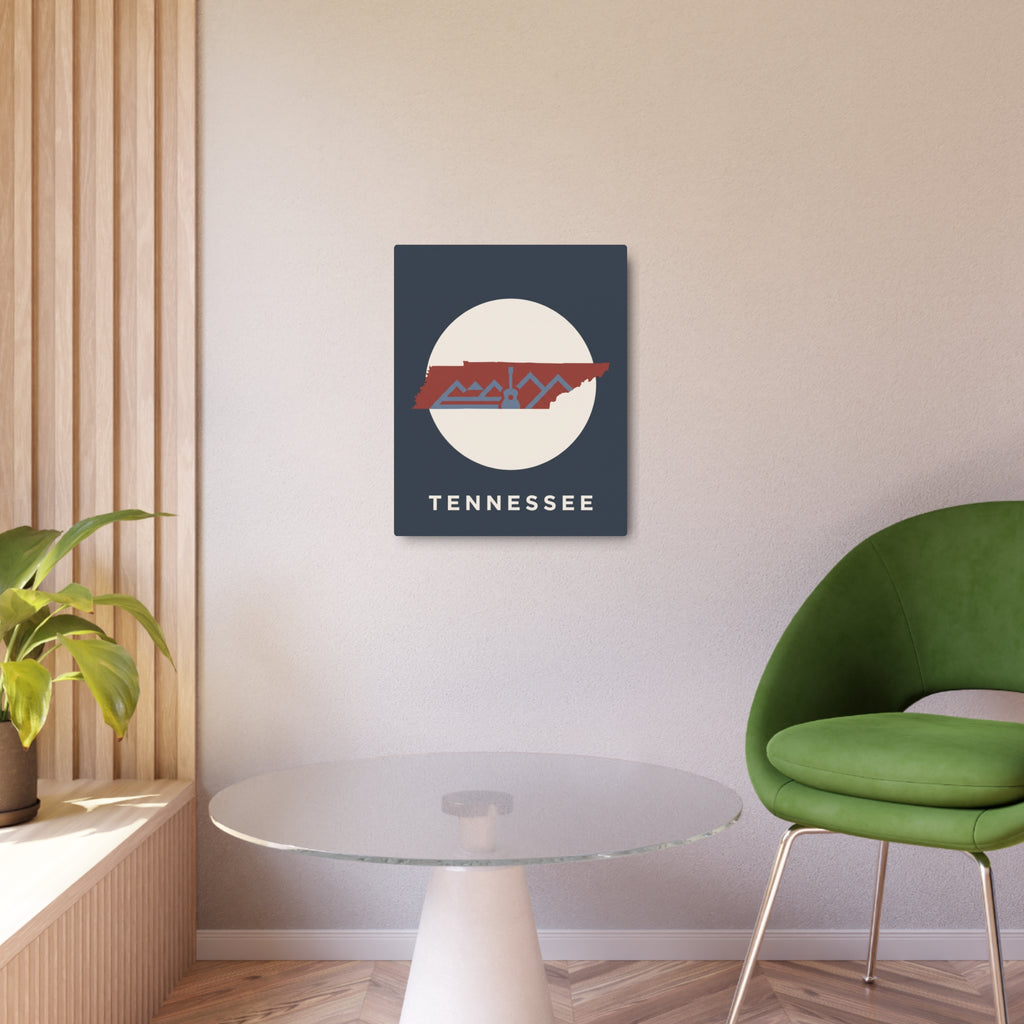 Tennessee metal art sign on square dark blue board with red skyline and TENNESSEE lettering