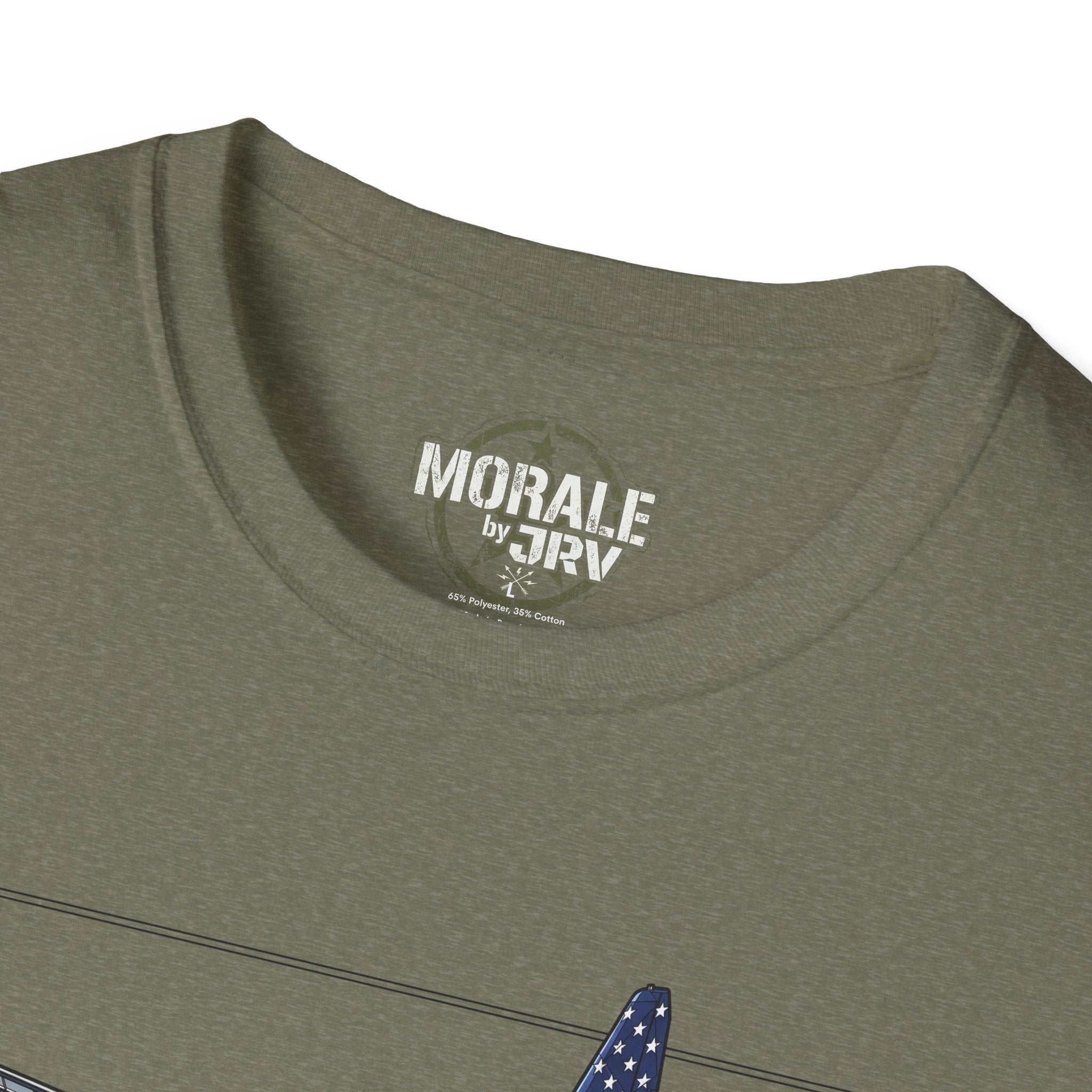 Olive green crewneck with “MORALE by TRV” logo patch
