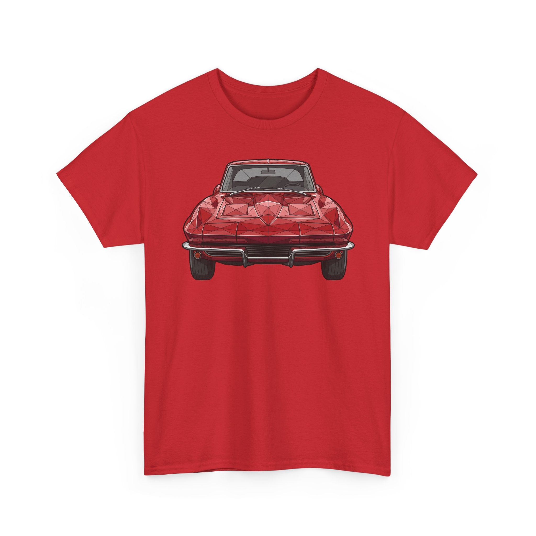 Red T-shirt with red sports coupe graphic on the front