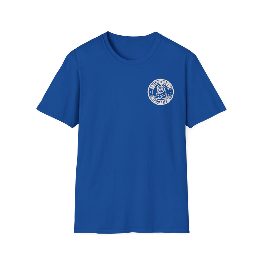 Graphic t-shirt in royal blue with small circular chest logo print
