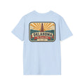 Light blue T-shirt with rectangular Oklahoma Sooner State logo