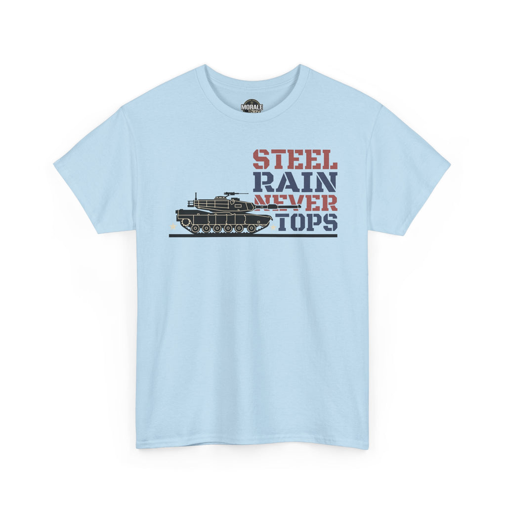 Light blue crewneck T-shirt with tank front graphic