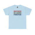 Light blue crewneck tee with "BROTHERS IN ARMS FOREVER" graphic on chest